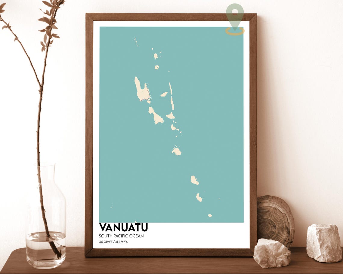 Vanuatu South Pacific Peach Archipelago Navy Island Map Poster - Image 2