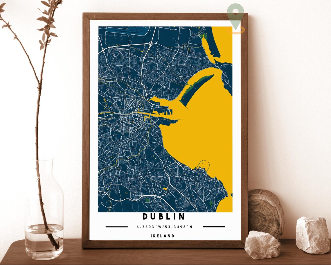Dublin Ireland Grey Gold City Street Map Coordinates Travel Decor Poster - Image 2
