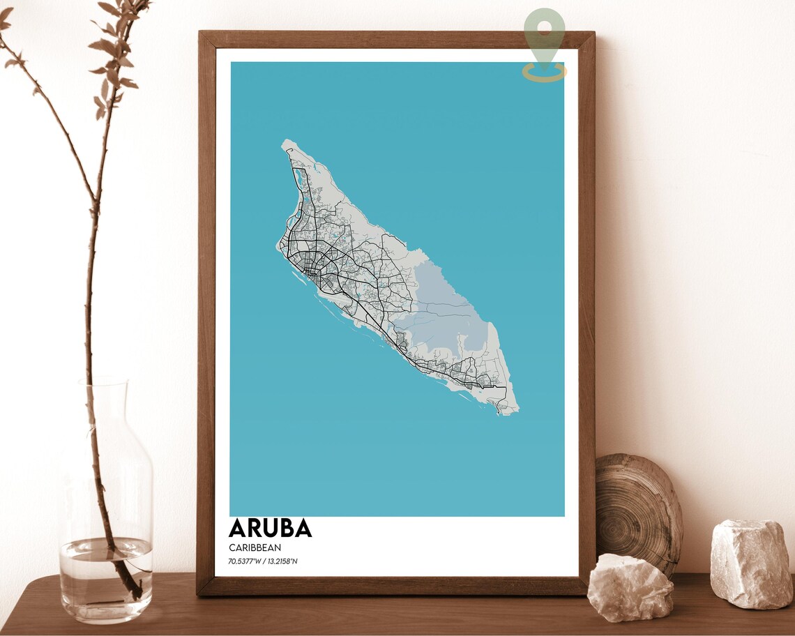 Aruba Caribbean Island Navy Gold Street Map Modern Travel Poster - Image 2