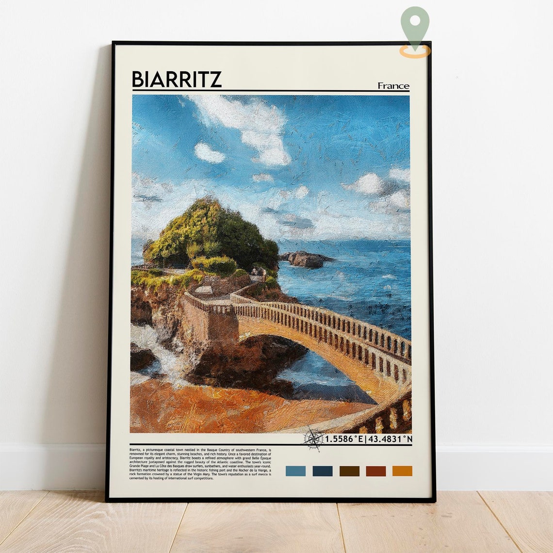 Biarritz France Rocky Coast Bridge Seascape Painterly Art Poster - Image 2