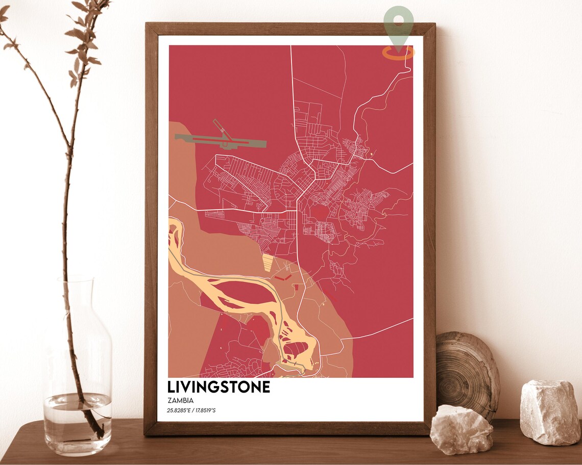 Livingstone Zambia City Street Map Dark Teal Modern African Art Poster - Image 4