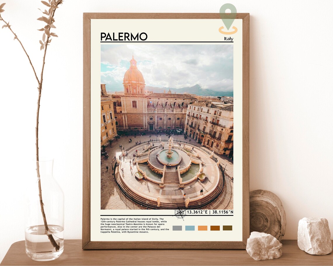Palermo Italy Sicily Pretoria Fountain Travel Poster City View