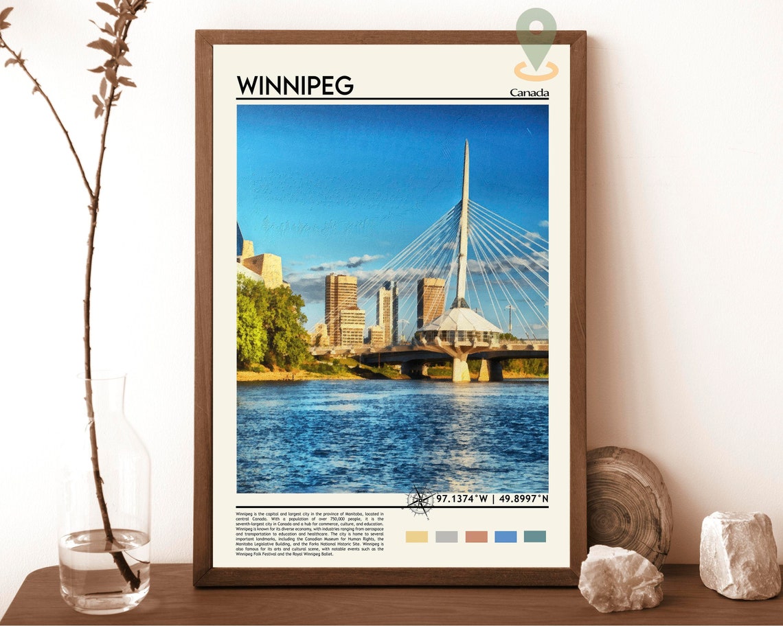 Winnipeg Canada Esplanade Riel Bridge Skyline Photo Travel Art Poster