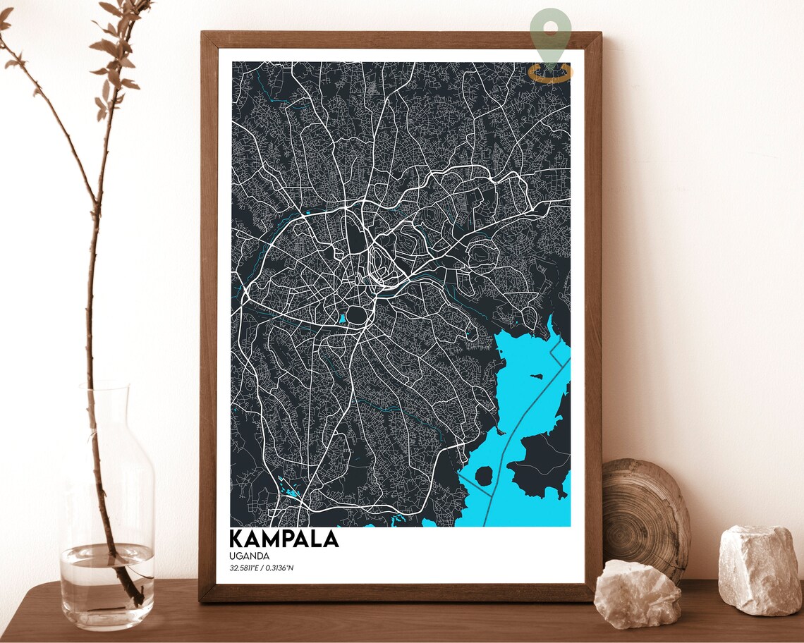 Kampala Uganda City Street Map Minimalist Navy Gold Urban Art Poster - Image 6