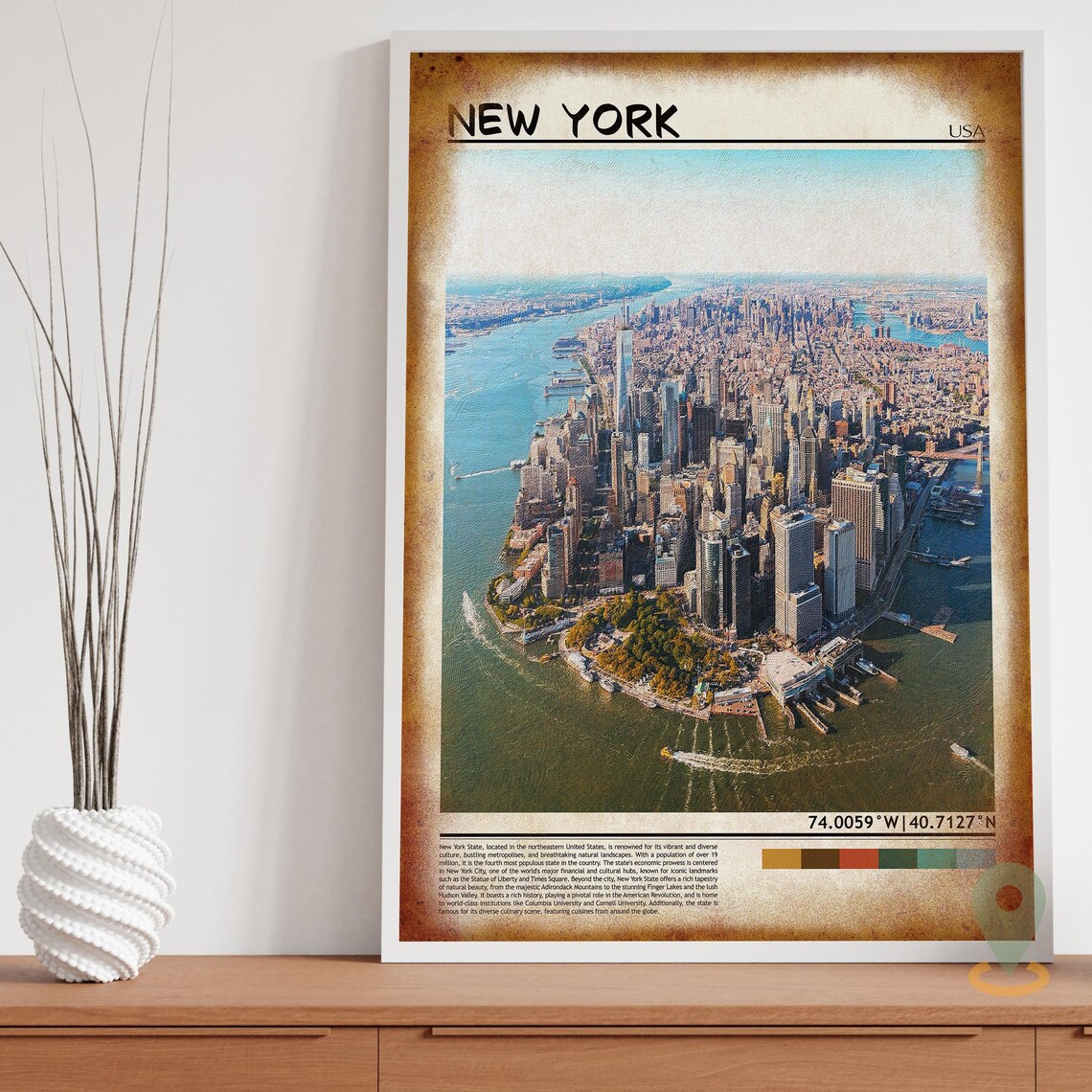 New York USA Aerial Manhattan Skyline Harbor Cityscape Poster - Image 4
