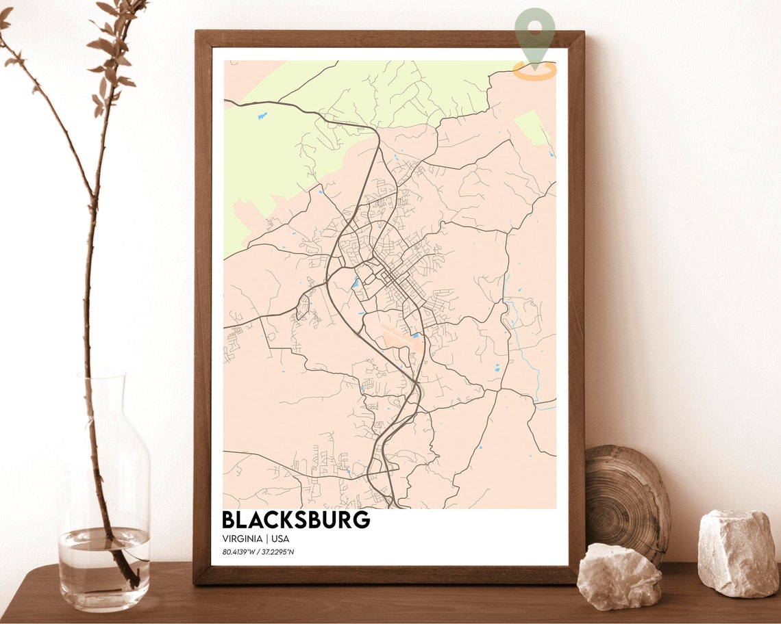 Blacksburg Virginia USA City Map Poster Dark Modern Style Art - Image 4