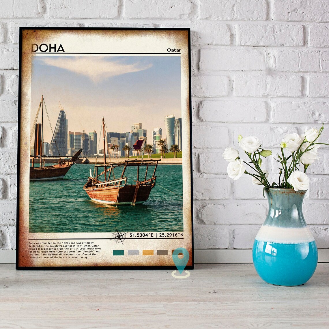 Doha Qatar Skyline Traditional Dhow Harbor Arabian Gulf Travel Poster - Image 4