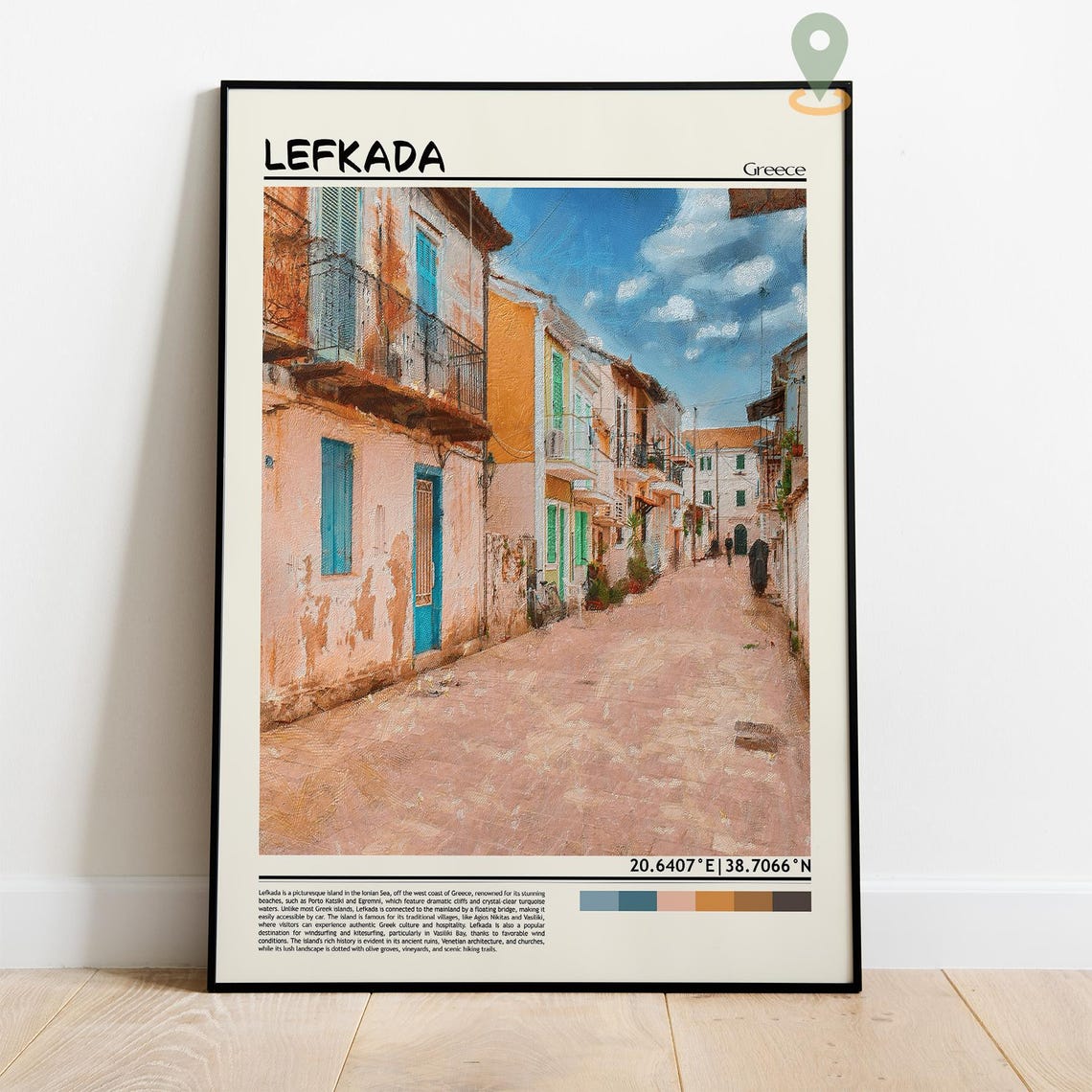 Lefkada Greece Old Town Street Painterly Summer Travel Poster - Image 4