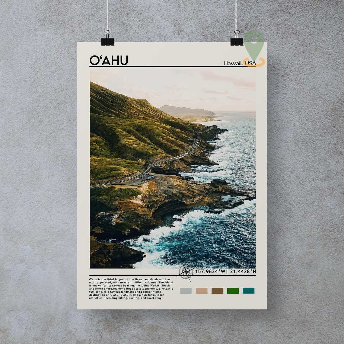 Oahu Hawaii Ocean Cliff Aerial Photography Art Travel Poster - Image 5