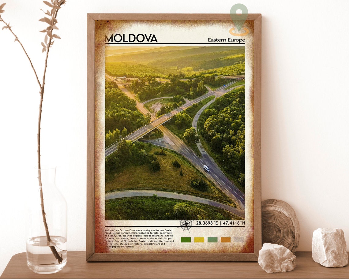 Moldova Eastern Europe Highway Interchange Aerial Green Travel Poster - Image 6