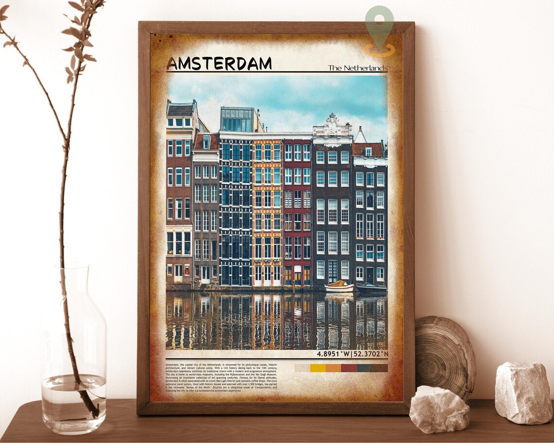 Amsterdam Netherlands Canal Houses Reflection Water Travel Poster - Image 6