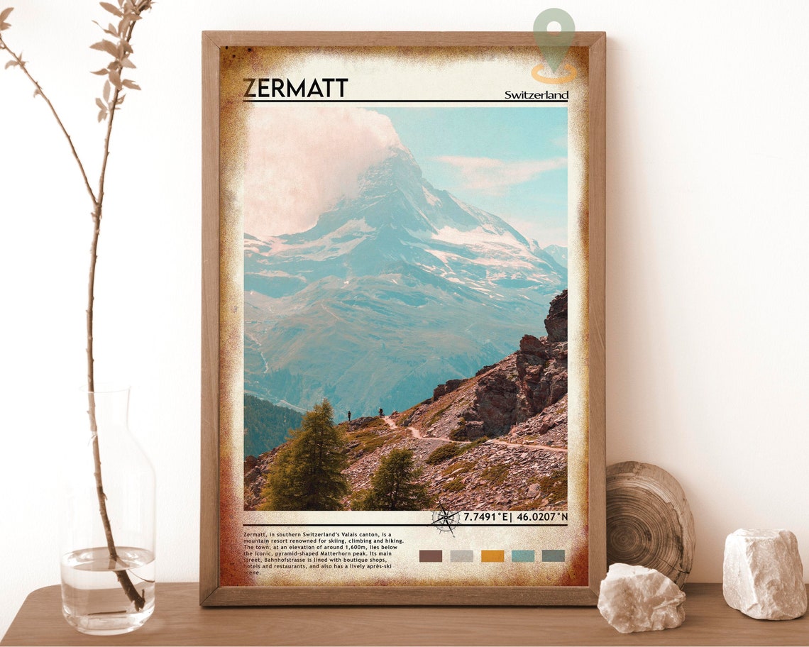 Zermatt Print Vintage Zermatt Poster Zermatt Art Zermatt Poster Zermatt Photo Zermatt Poster Print Switzerland Poster Travel Gift - Image 6