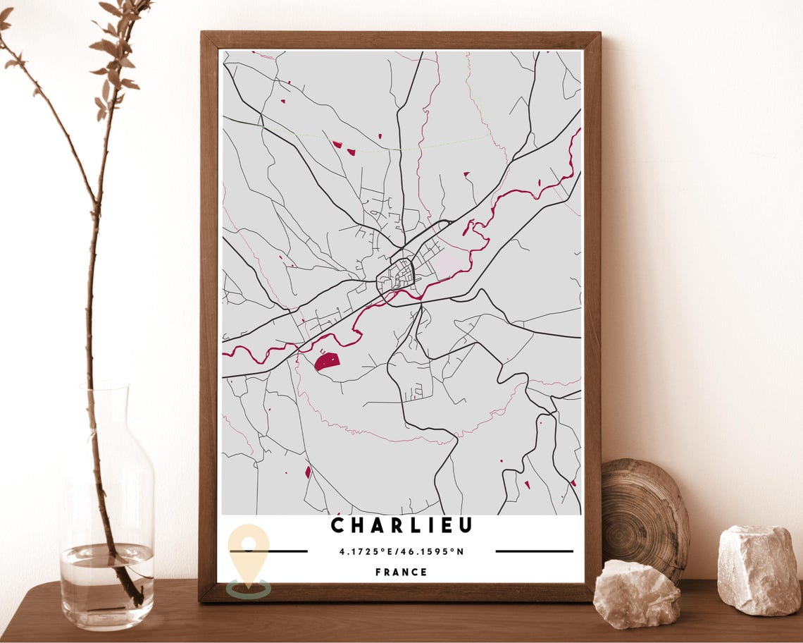 Charlieu France Town Map Cream Minimalist Vintage Street Map Poster - Image 2