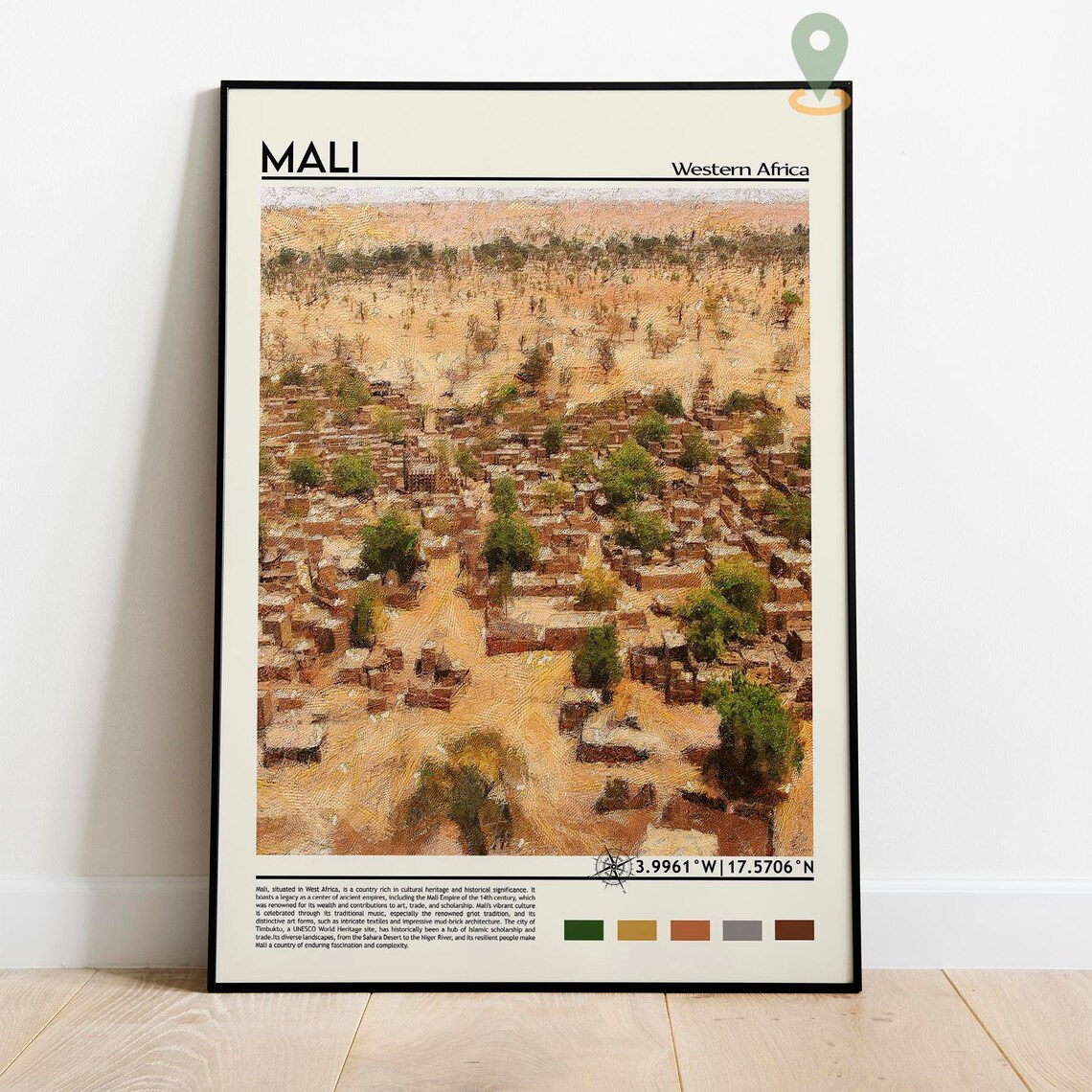 Mali Western Africa Desert Village Aerial View Vintage Poster - Image 5