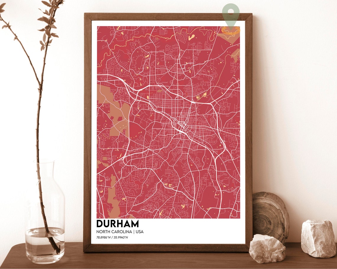 Durham North Carolina City Map Burgundy Street Grid Wall Poster - Image 6