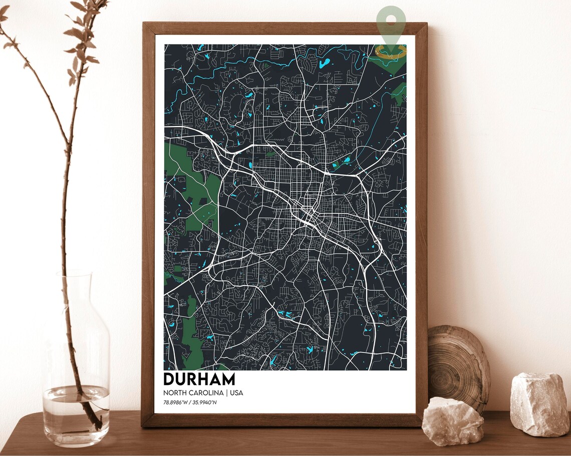 Durham North Carolina City Map Burgundy Street Grid Wall Poster - Image 3