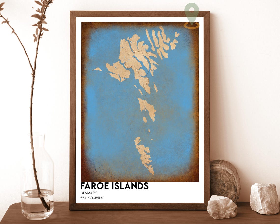 Faroe Islands Denmark Minimalist Archipelago Map Teal Cream Art Poster - Image 6