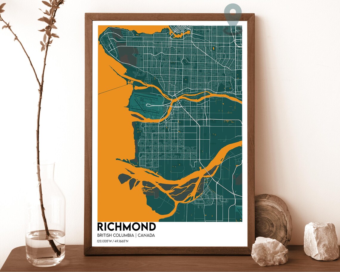 Richmond British Columbia Canada Golden Navy City Map Home Decor Poster - Image 5
