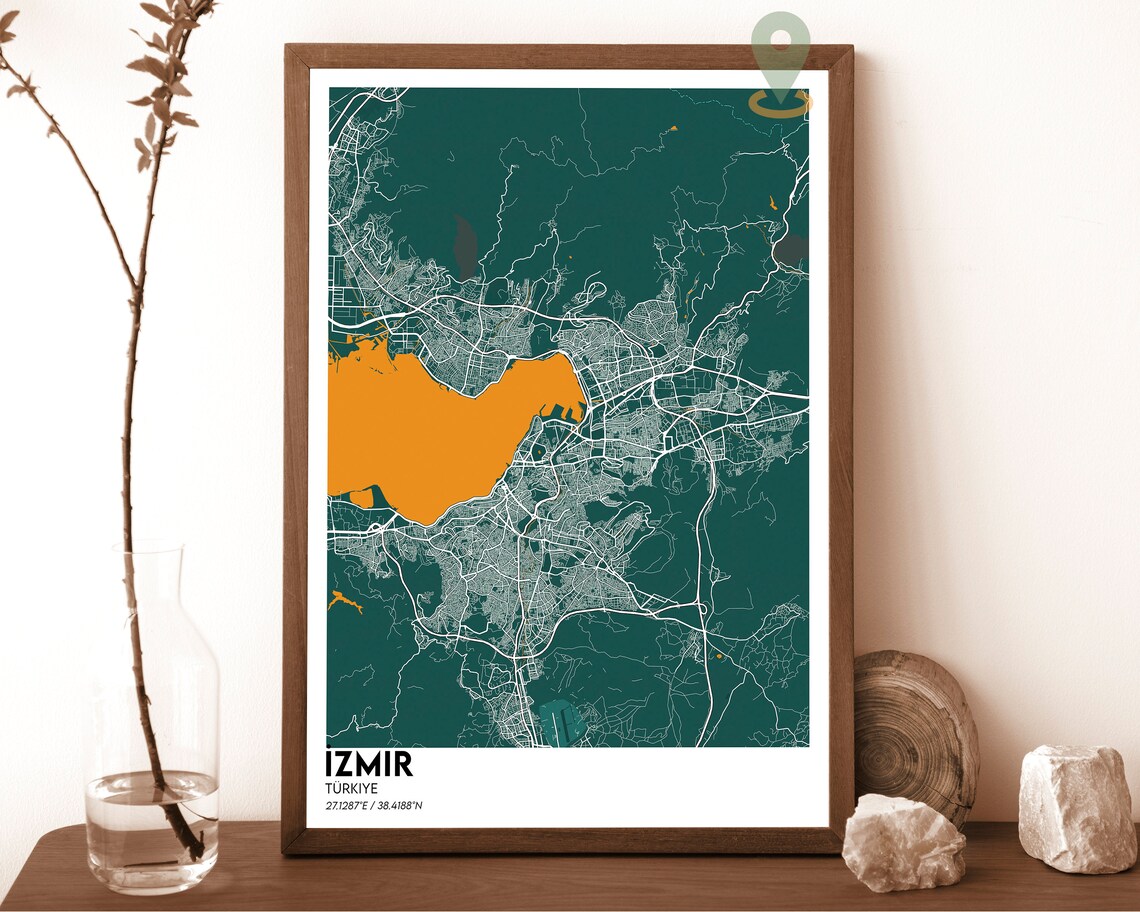Izmir Turkiye Navy Yellow City Map Modern Travel Wall Poster - Image 2