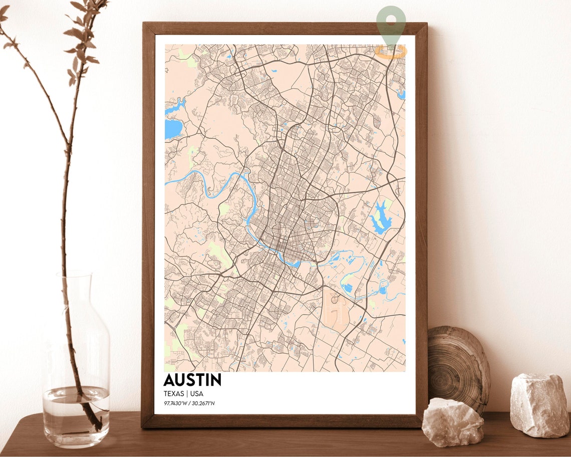 Austin Texas Navy Blue Minimalist Street Map Coordinates Poster - Image 4
