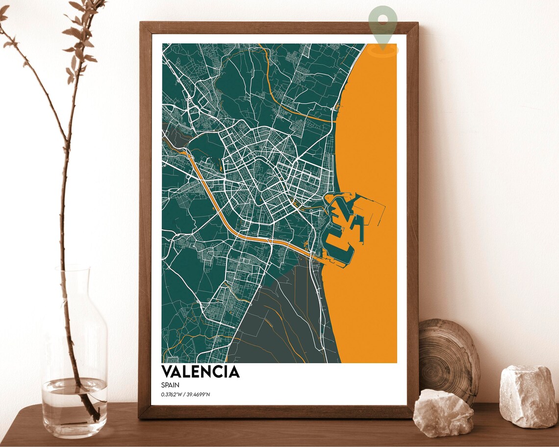 Valencia Spain Vintage Coastal City Street Map Cartography Poster - Image 4
