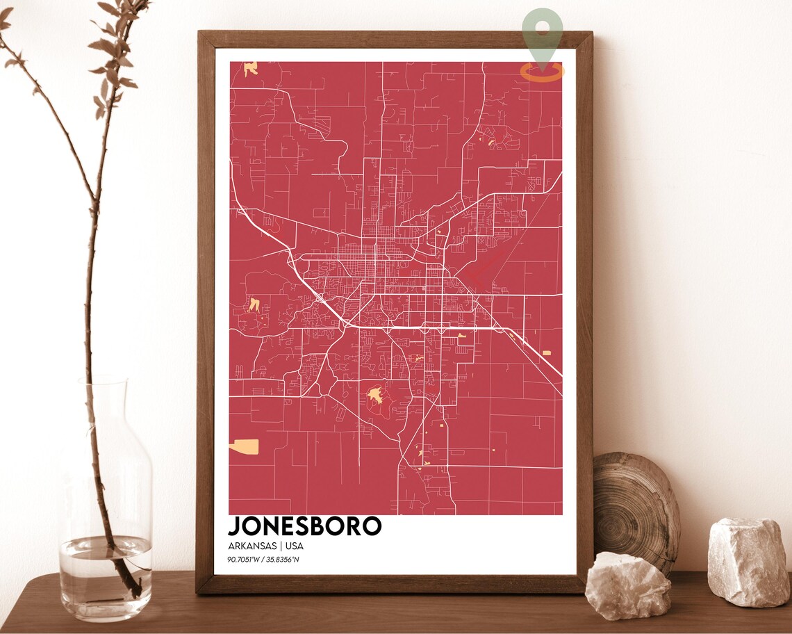 Jonesboro Arkansas Charcoal Orange Minimalist City Map Wall Art - Image 4