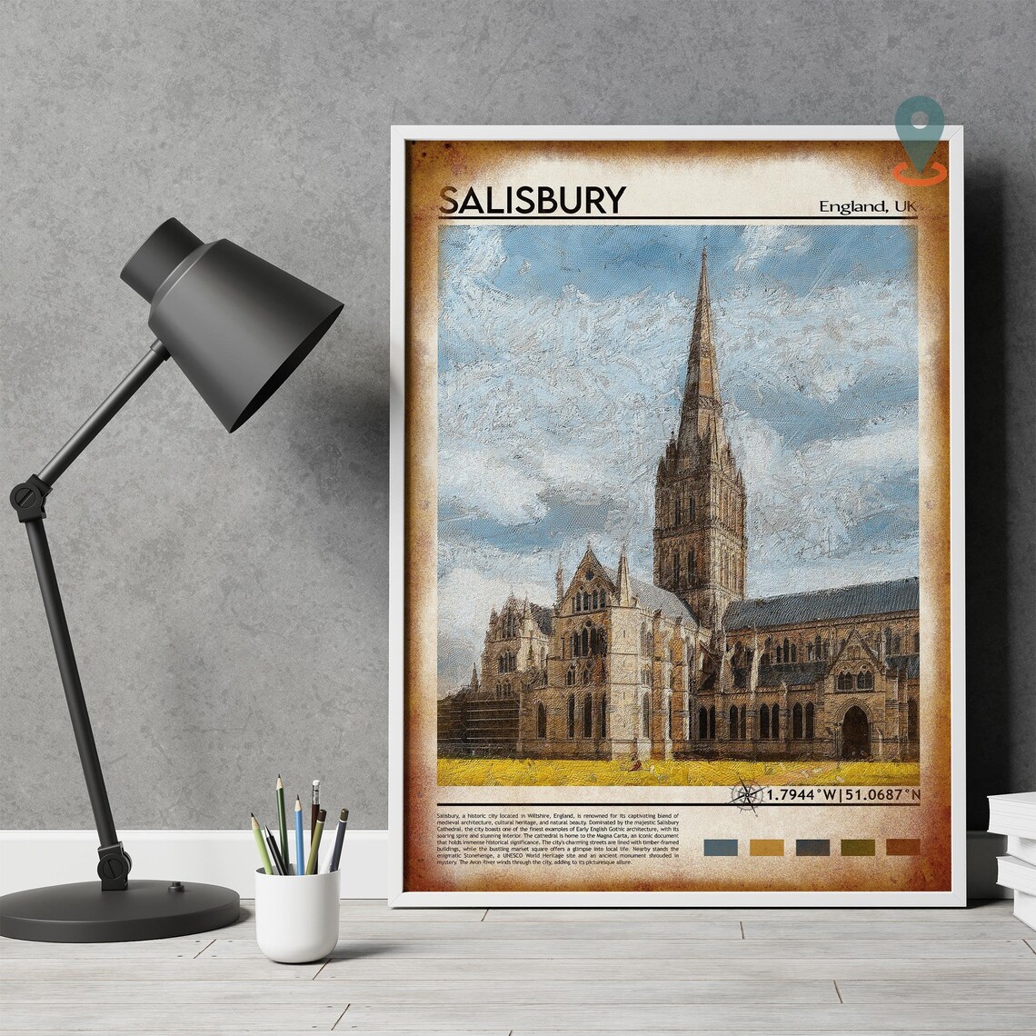 Salisbury England Cathedral Gothic Spire Painting Travel Poster - Image 4