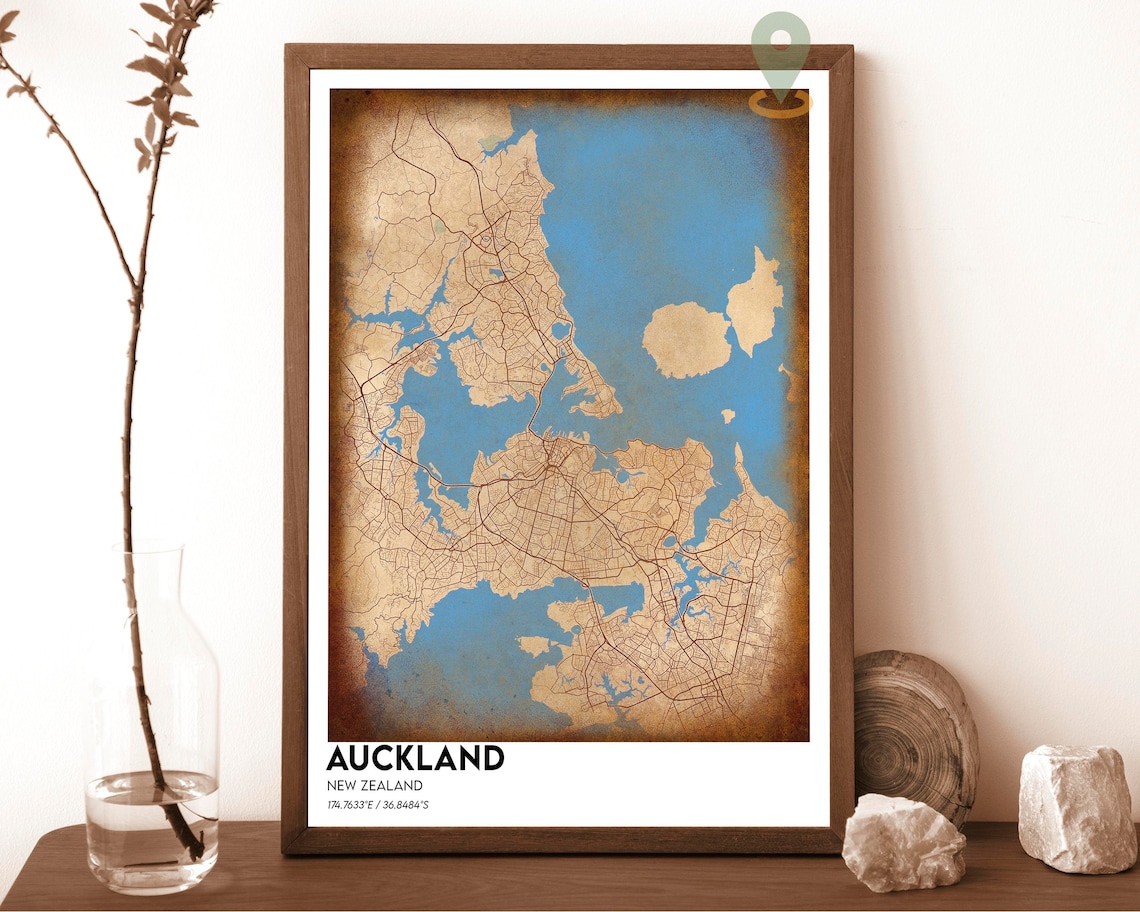 Auckland New Zealand Navy Gold Modern Coastal City Map Poster - Image 5