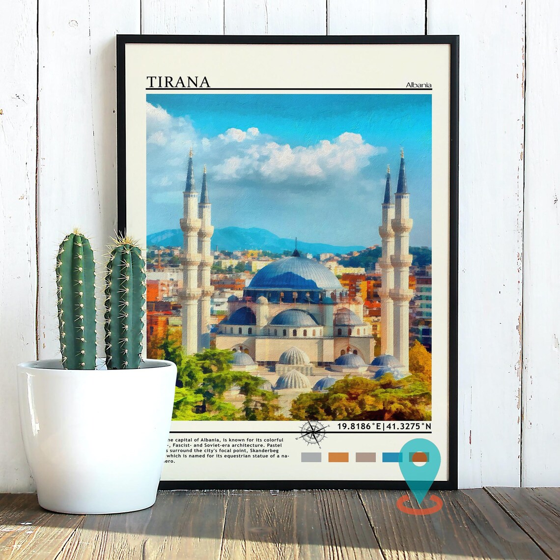 Tirana Albania Grand Mosque Cityscape Travel Poster Ottoman Style - Image 4