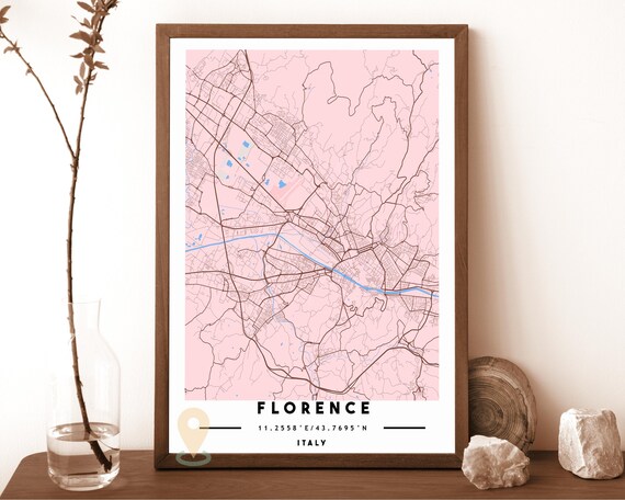 Florence Italy Blush Pink Minimal City Street Map Travel Poster