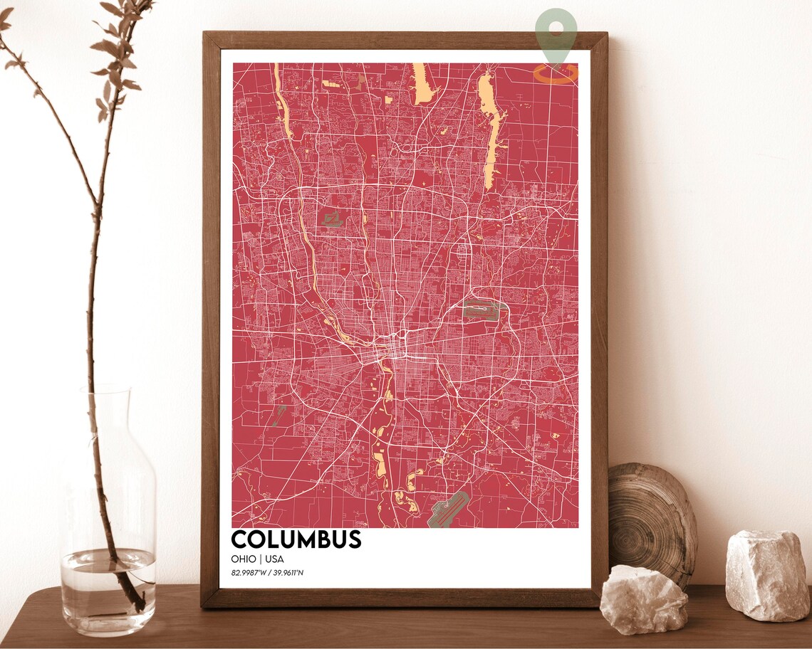Columbus Ohio Navy Yellow Modern City Map Street Grid Art Poster - Image 4