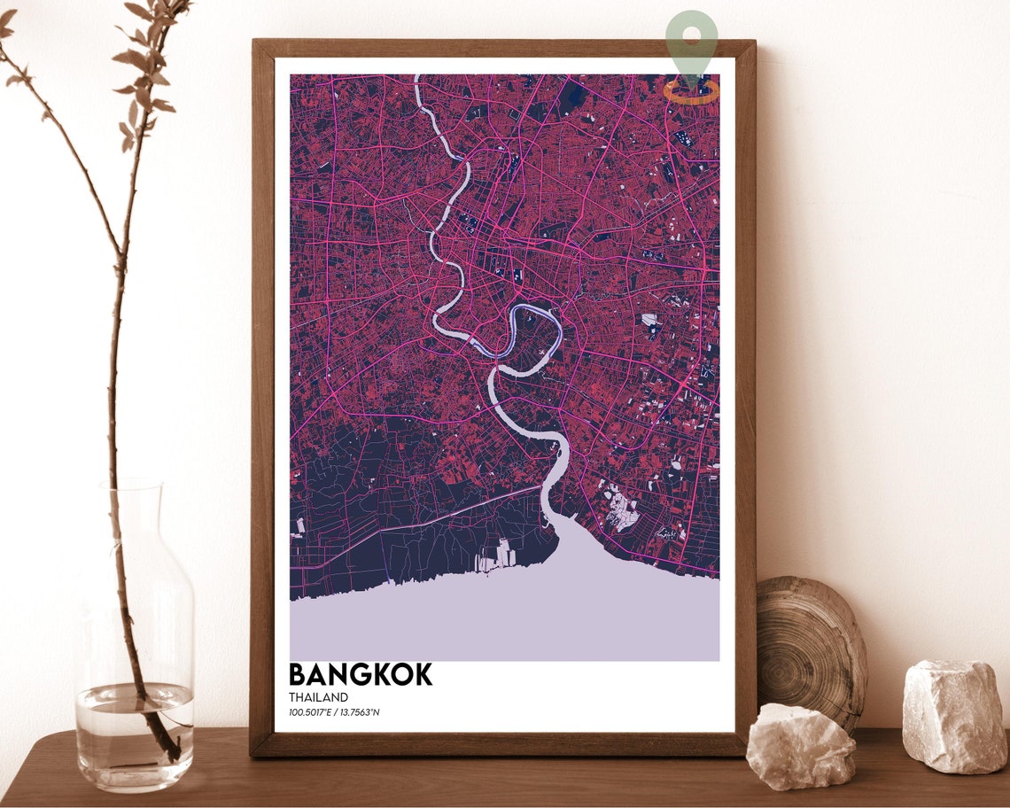 Bangkok Thailand Beige City Map River Chao Phraya Style Poster - Image 6
