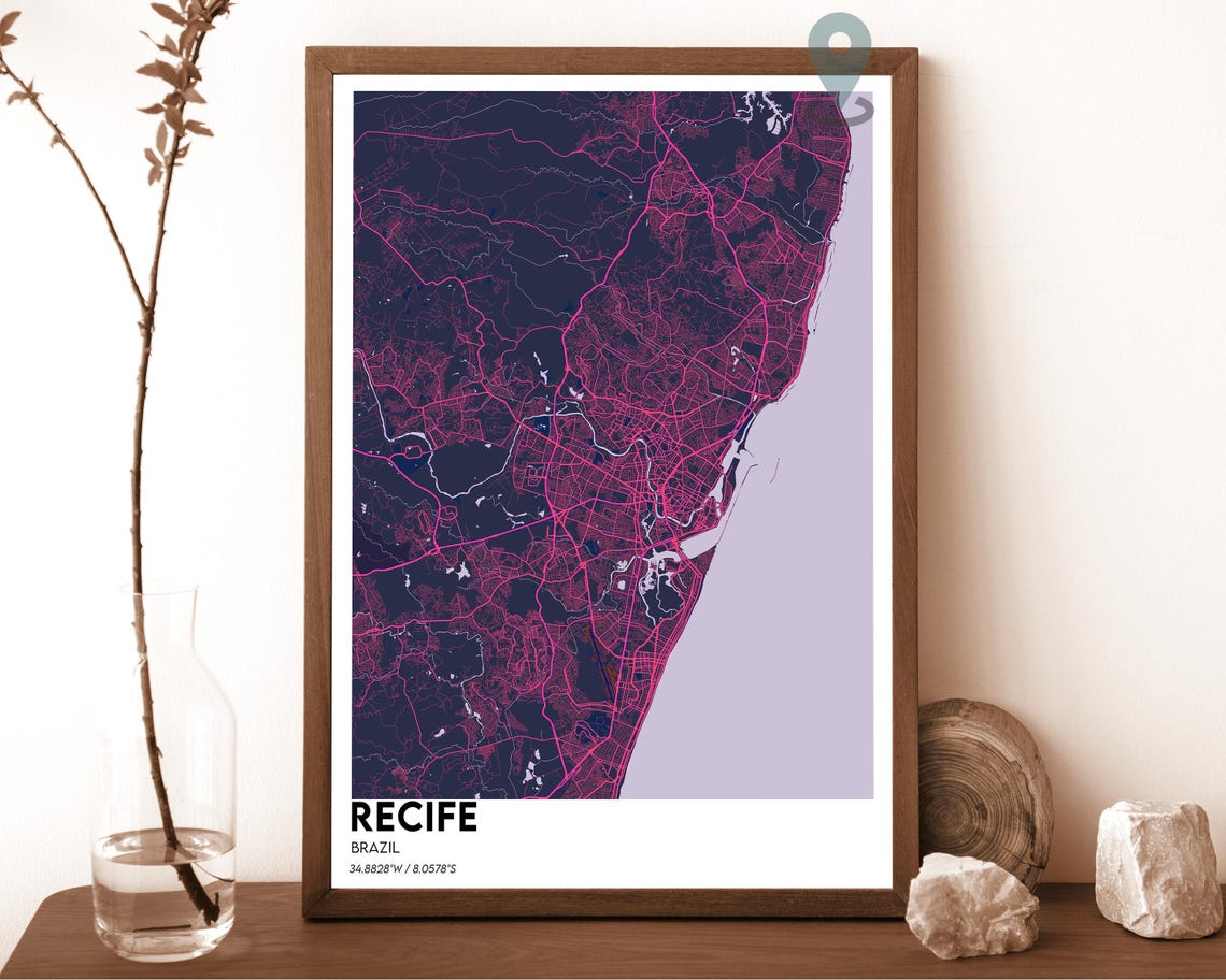 Recife Brazil Coastal Teal Modern City Map Home Decor Poster - Image 2