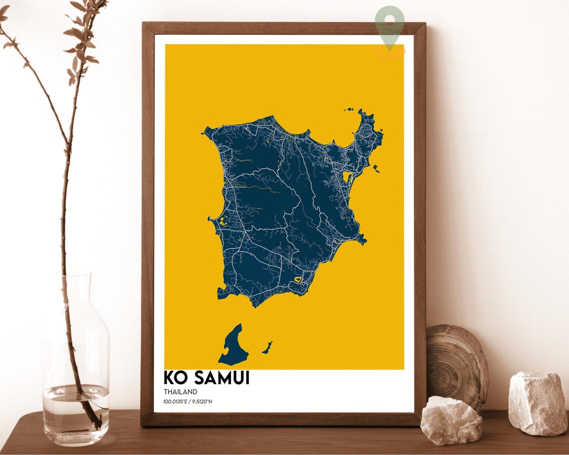 Ko Samui Thailand Island Map Minimal Light on Teal Graphic Poster - Image 6