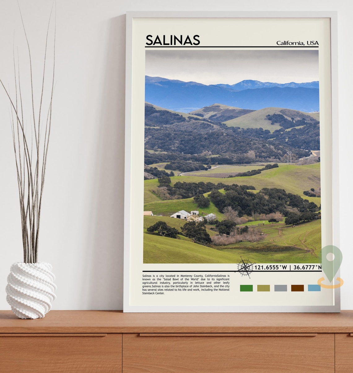 Salinas California Green Valley Hills Landscape Travel Poster - Image 3