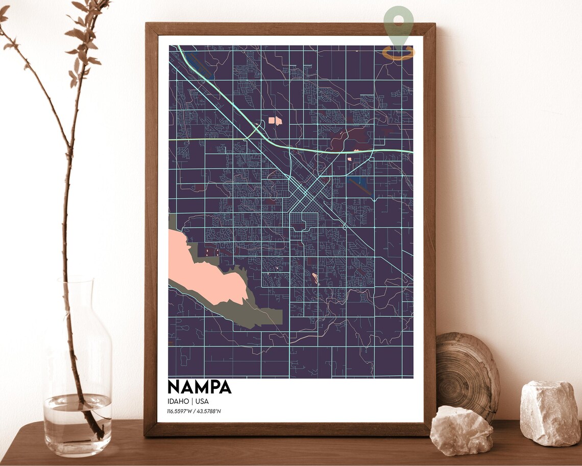 Nampa Idaho Striking Elegant Plum Purple Modern City Map Art Poster