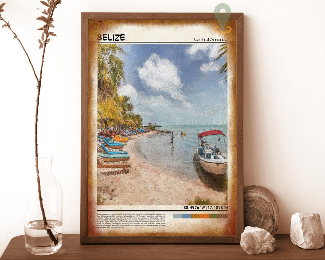 Belize Caribbean Sandy Beach Boats Loungers Relax Photo Poster - Image 6