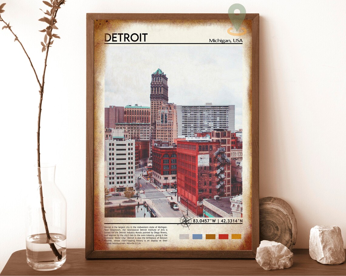 Detroit Michigan Downtown Streetscape Motor City Skyline Poster - Image 6