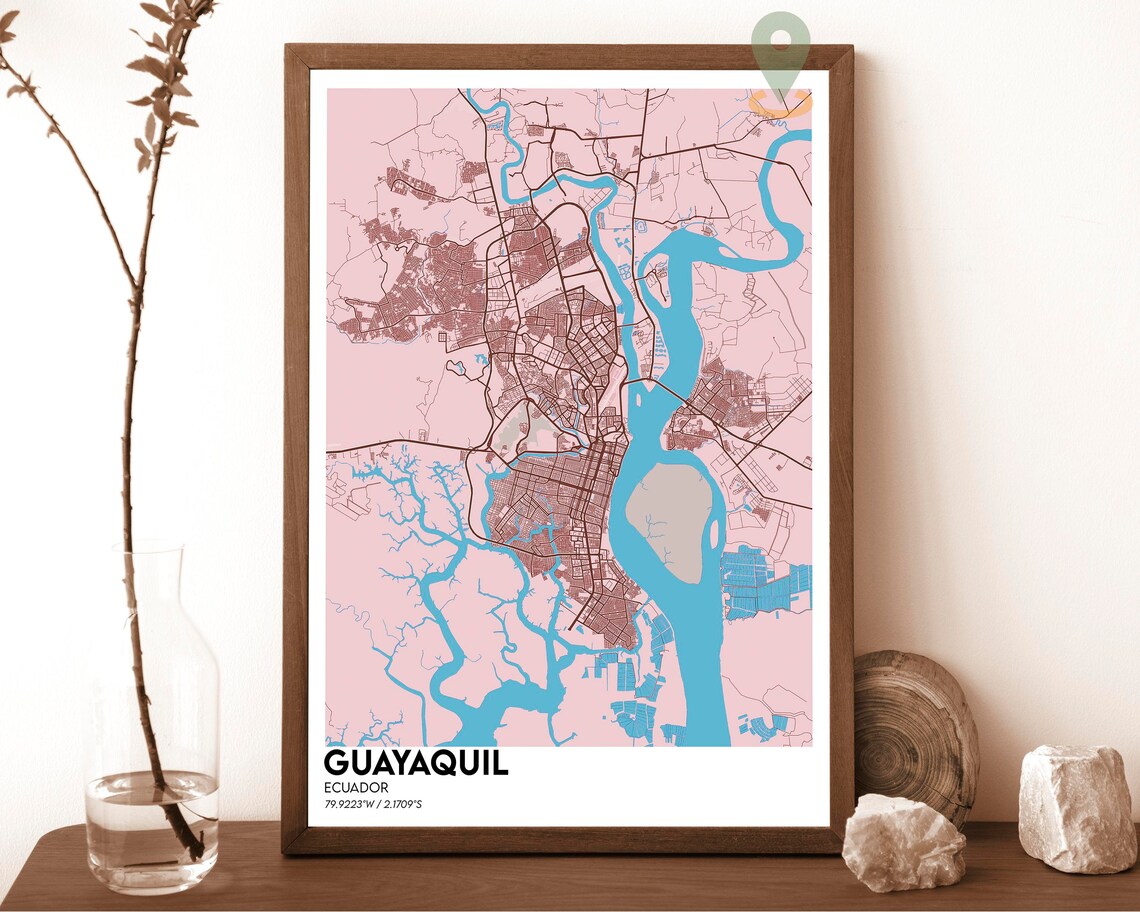 Guayaquil Ecuador Purple Peach River Street Map Port Art Poster - Image 3
