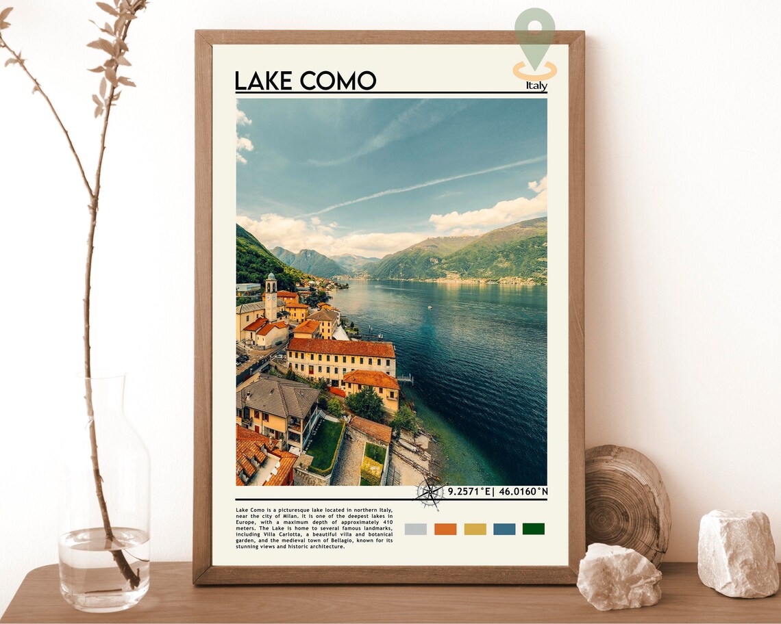 Lake Como Italy Lakeside Village Church Bell Tower Travel Poster