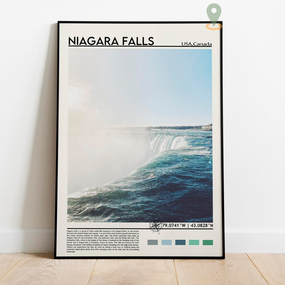 Niagara Falls USA Canada Horseshoe Falls Waterfall Coordinate Poster - Image 5