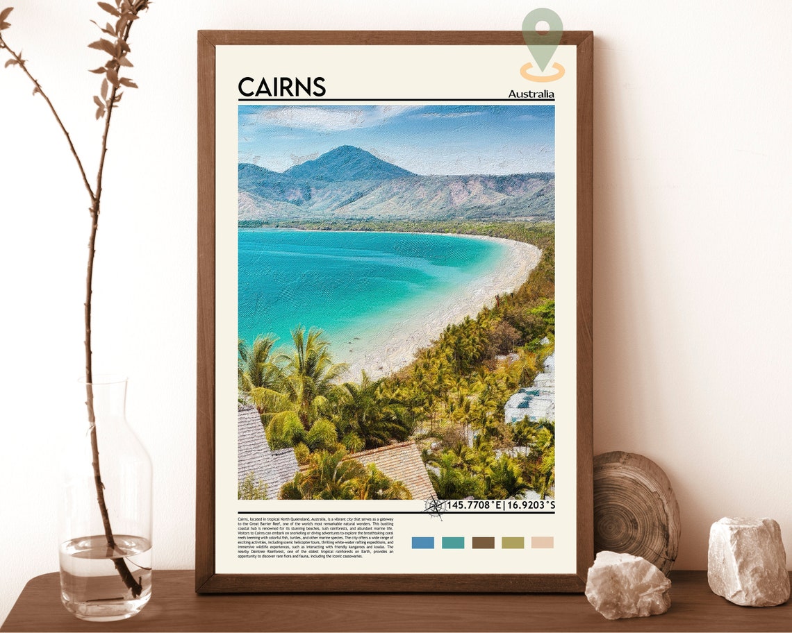 Cairns Australia Tropical Beach Palm Trees Reef Travel Poster