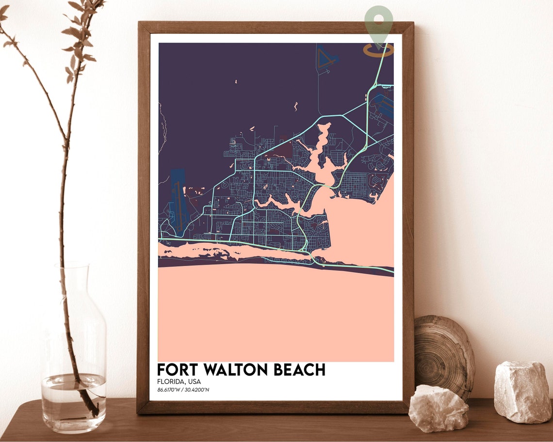 Fort Walton Beach Florida Dark Teal Minimalist City Map Poster - Image 3