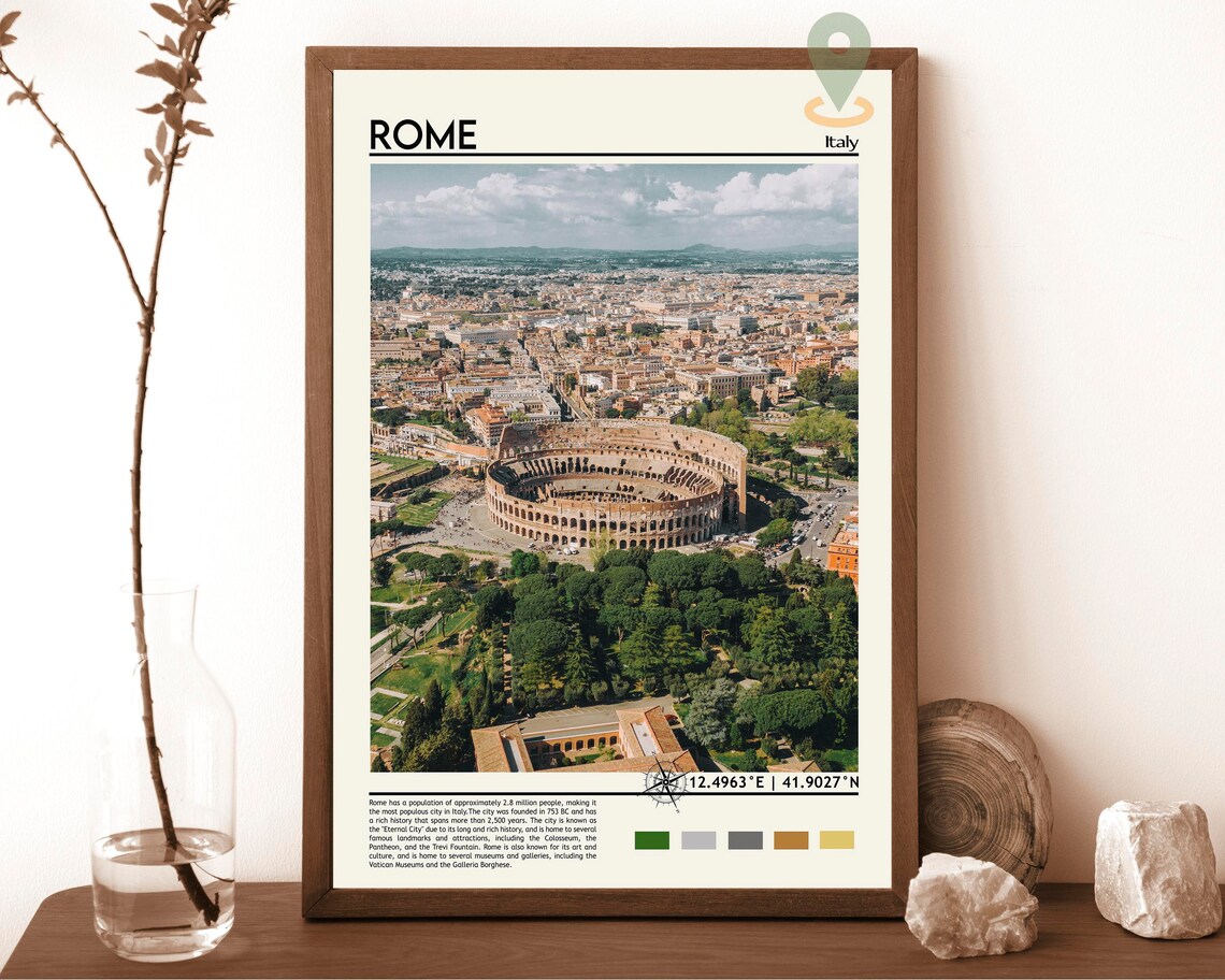 Rome Italy Colosseum Aerial City View Ancient Landmark Travel Print
