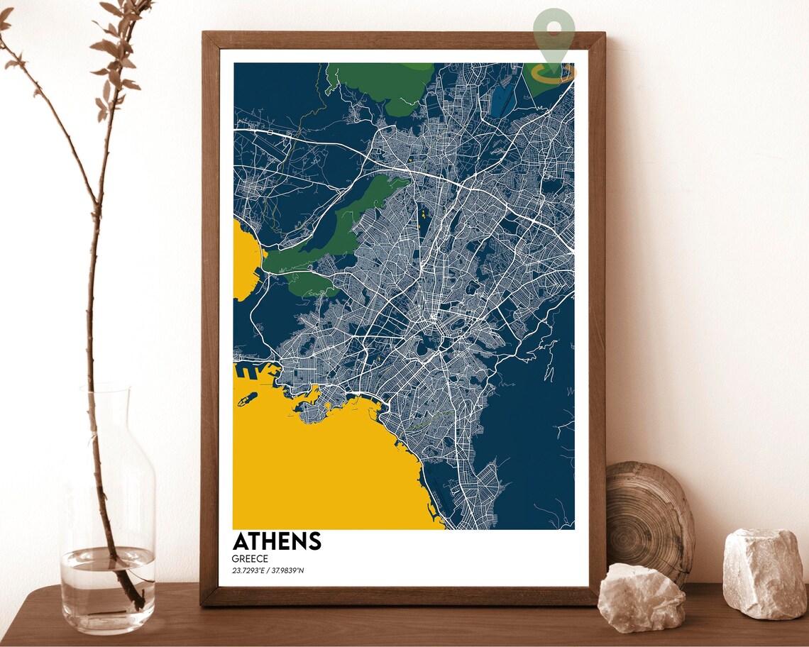 Athens Greece Bold Red Graphic Modern City Street Map Poster - Image 2