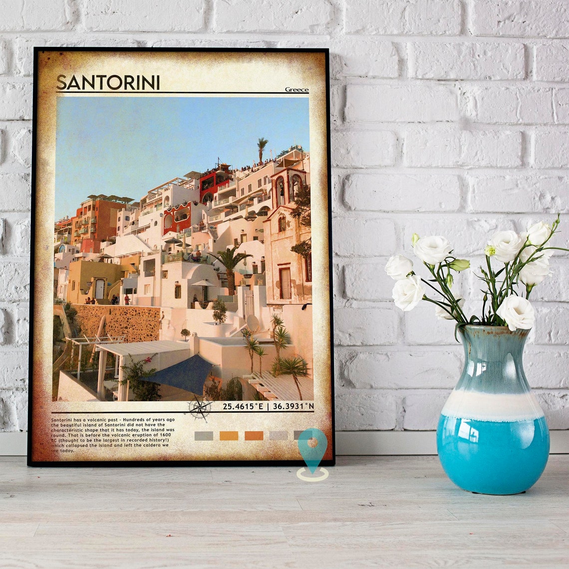 Santorini Greece Cliffside Whitewashed Village Sunset Travel Poster - Image 4