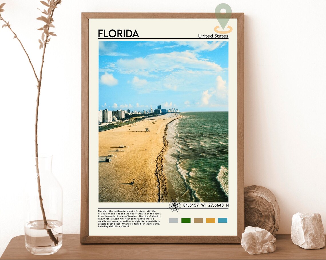 Florida United States Beach Coastline Aerial Photo Travel Poster