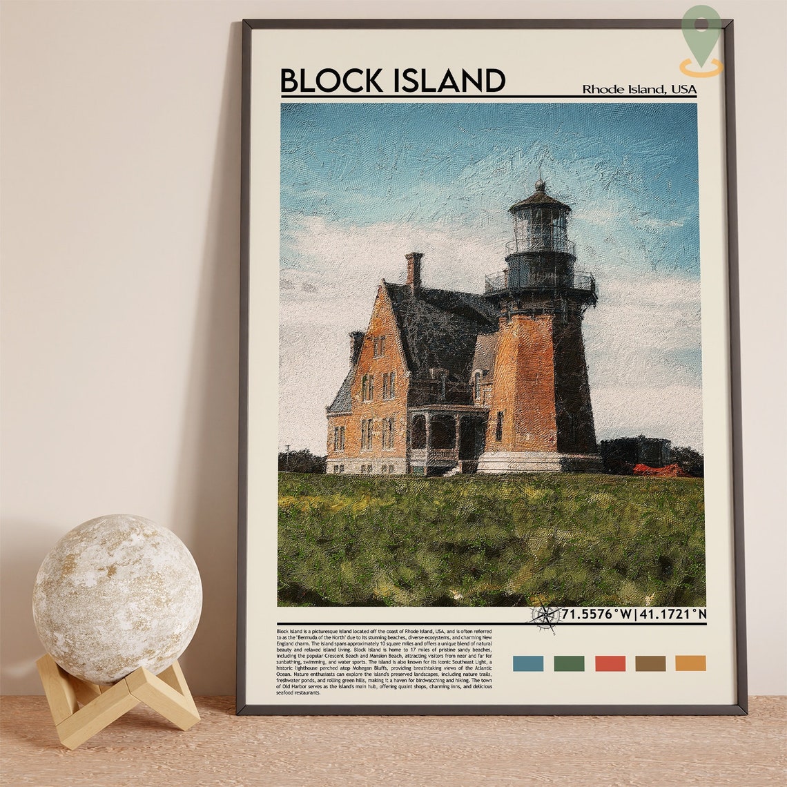 Block Island Lighthouse Rhode Island Vintage Coastal Poster Art - Image 3