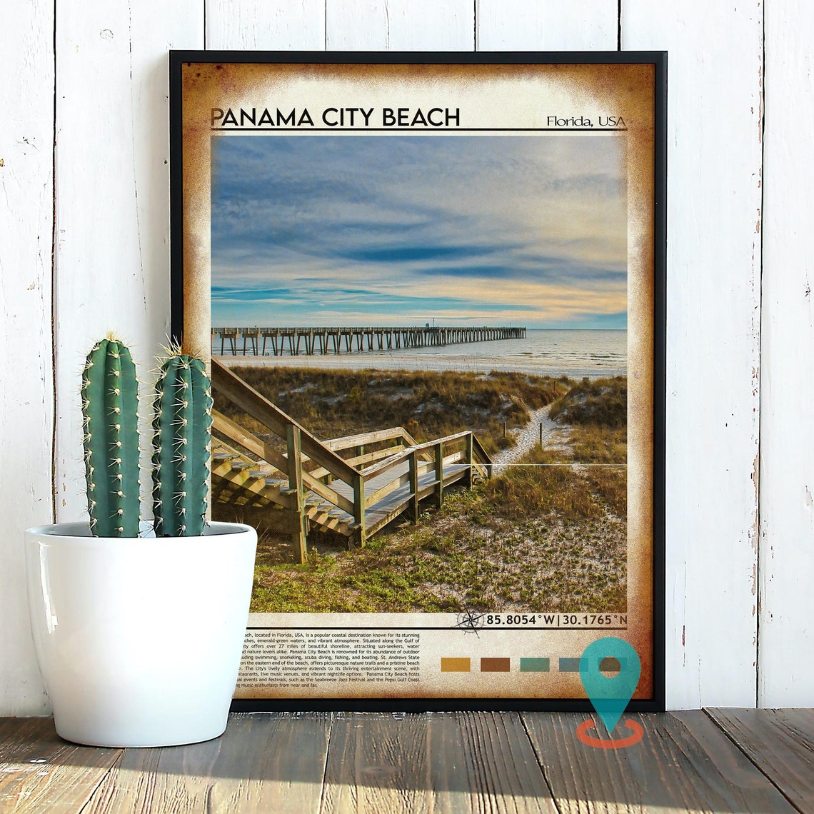 Panama City Beach Florida Pier Boardwalk Sunset Coast Travel Poster - Image 2