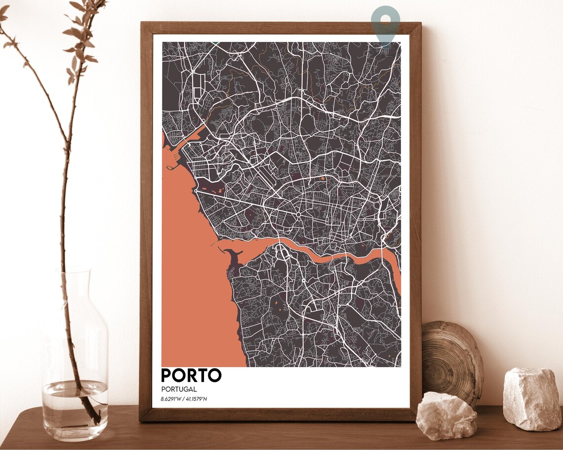 Porto Portugal Navy Yellow Douro River City Map Home Decor Poster - Image 5